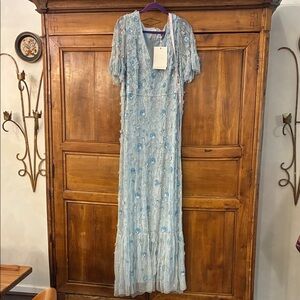 Mac Duggal Light Blue Floral Long Dress